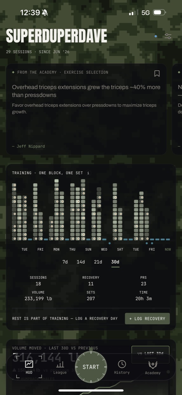 Ascend Log HUD with training waveform and statistics